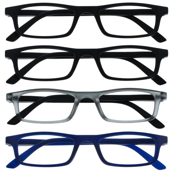 The Reading Glasses CompanyDie Lesebrille Unternehmen Schwarz Matt Grau Marineblau Leser Wert 4er-Pack Herren Damen Federscharniere RRRR17-1173 +1,50