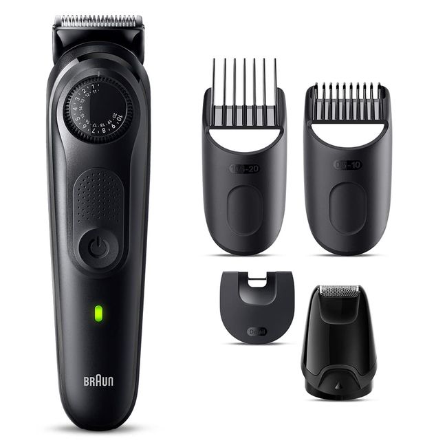 Braun BT5420 Men's Beard Trimmer, Series 5, Electric Beard Trimmer, Fully Washable, Suitable for Baths, 40 Adjustable Lengths, 2 Blocks, Styling Attachment Pouch, Rechargeable, 100 Minutes Operation, Cordless, Waterproof Design