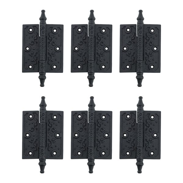 6 Pcs Black Butt Hinge Steeple Tip Wrought Iron Cabinet Hinges Renovators Supply
