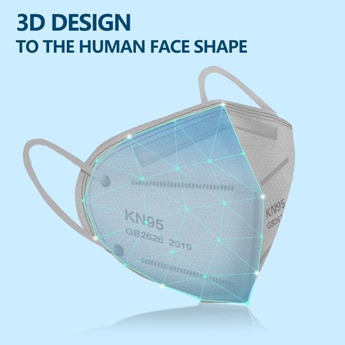 SDIW 50PCS KN95 Face Masks Breathable Disposable Mask 5 Layer Cup Dust Safety Filter Efficiency≥95% with Elastic Ear Loops and Nose Bridge Clip(Grey)