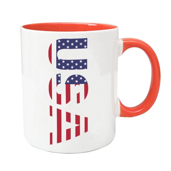 DENNSHH 4th of July Decorations USA Pattern Coffee Mug, American Flag Independence Day Patriotic Decor Cup, Memorial Day, Veterans Day, Presidents Election Day Mug Gifts, (Pink) 11Oz