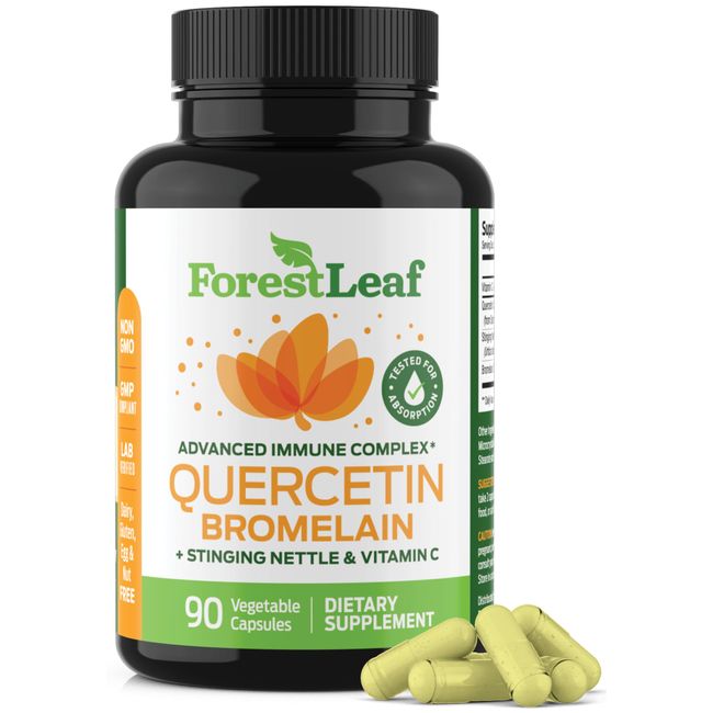 ForestLeaf - Quercetin 500mg - Quercetin with Bromelain, Vitamin C & Sting Nettle 90 Veggie Capsules - Immune Support Supplement