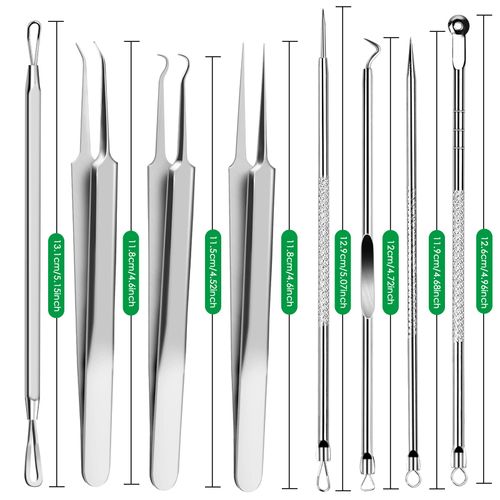 Jinlaili Blackhead Remover Set, Stainless Steel, Comedone Squeezer, Blackhead Remover, Blackhead Remover, Pimple Squeezing Tool, Metal Box, Silver