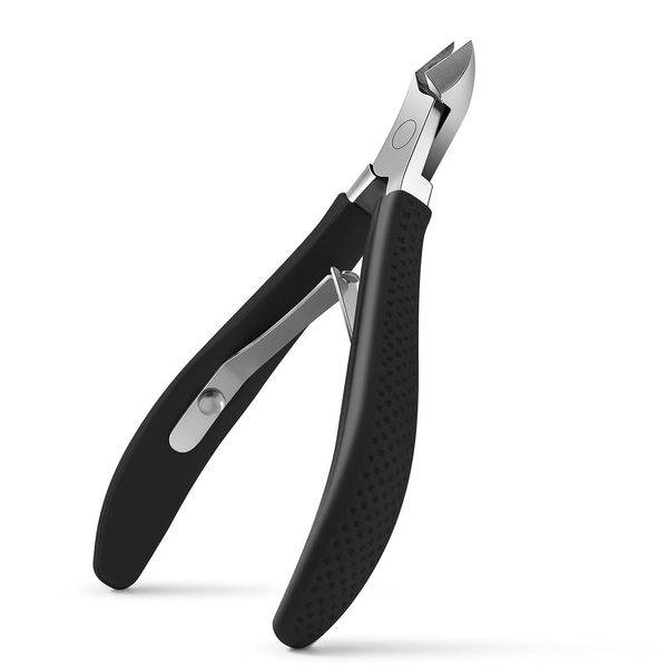 FVION Cuticle Cutter, Cuticle Nipper Non-Slip Silicone Handle, Cuticle Trimmer Stainless Steel Cuticle Scissors, Cuticle Clippers for Women & Men- 9mm Black