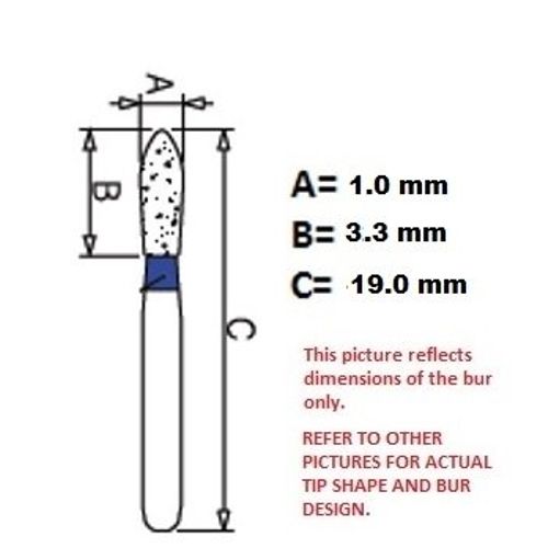 Osung 019DI-42 Dental Diamond Burs, Double Inverted Cone Shape, Standard Grit Multi-Use, (Pack of 5)