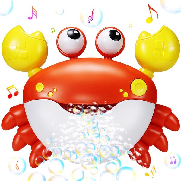 Jiosdo Baby Bath Bubble Toys, Automatic Crab Bubble Maker Baby Bath Toys Kids Bath Bubble Machine with 12 Music, Fun Bubble Bathtub Toys Toddler Bath Toys Baby Shower (Red)