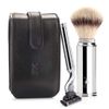 MÜHLE TRAVEL Black Leather Case Silvertip Fiber Modern Luxury Wet Shaving Set - Perfect for Every Day Use, Barbershop Quality Close Smooth Shave