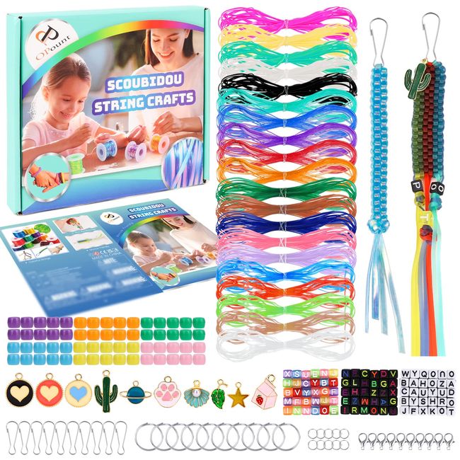 PP OPOUNT Plastic Lanyard String, 20 Rolls Boondoggle String with Instruction for Beginners and 220 Beads, Gimp Bracelet Making Kit for DIY Bracelets, Key Chains and Lanyards