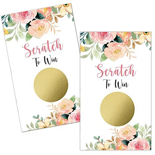 Haizct 50 Pack Watercolor Flowers Blank Gift Certificate Scratch Off Cards for Small Business, Spa Beauty Makeup Hair Salon, Bridal Shower, Baby Shower, Country Wedding, Rose flower, Gold-GK081
