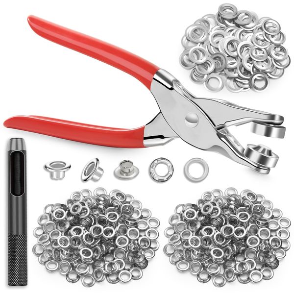 643Pcs Grommet Tool Kit 12mm 1/2 Inch(Inside Hole Size) Eyelet Kit with 320Pcs Eyelets Grommets, 320Pcs Washers and Grommet Eyelet Pliers for Leather/Belt/Shoes/Crafts