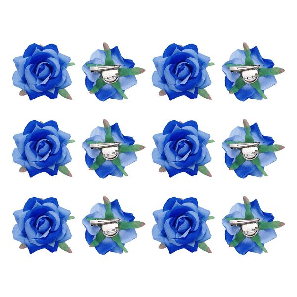 sourcing map 12 Pcs Rose Flower Hair Clips 3 Inch Flower Hair Pins Flower Brooch for Women Hair Accessories Blue