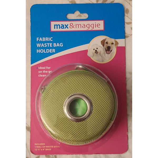 Max and Maggie Fabric Waste Bag Holders / Dog Poop Bag Holder Green With 20 Bags