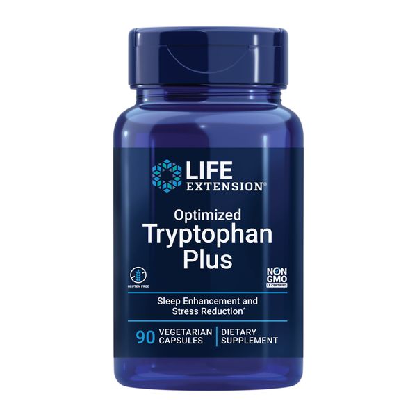 Life Extension Optimized Tryptophan Plus 1000mg - L-Tryptophan Supplement with Niacin and L-Lysine for Healthy Sleep & Stress Response – Gluten-Free, Non-GMO, Vegetarian - 90 Capsules