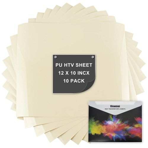 Vimewoi PU Heat Transfer Film - Premium Thermal Vinyl for Clothing, Shoes & Bags | Easy Cut & Peel, Washable & Fade-Resistant | DIY Crafts, Fashion Design, Fabric Decor (Cream, 10 Pack)