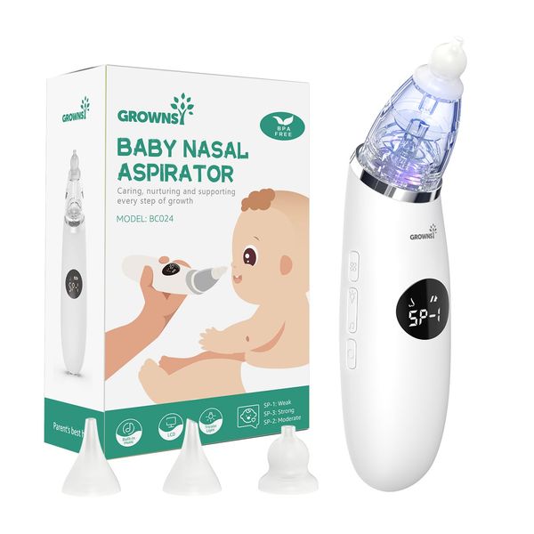 GROWNSY Nasal Aspirator for Baby | Baby Nose Sucker | Electric Nose Suction for Toddler, Automatic Booger Sucker with 3 Silicone Tips, Pause & Music & Light Soothing Function