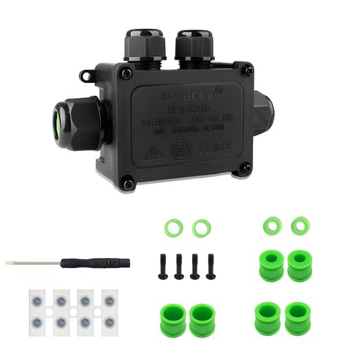 Waterproof Junction Box, 4 Way Outdoor Electrical Box with Terminal Block and Screwdriver, IP68 Plastic Cable Connector for Landscape Lighting and Garden Lights