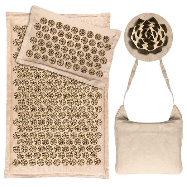 Massage Chair Massage Bed Massage Machine Small Massage Chair Linen Coconut Acupressure Mat Lotus Spike Yoga Massage Pad, 01 3pcs Coffee Linen, 01 3pcs Coffee Linen