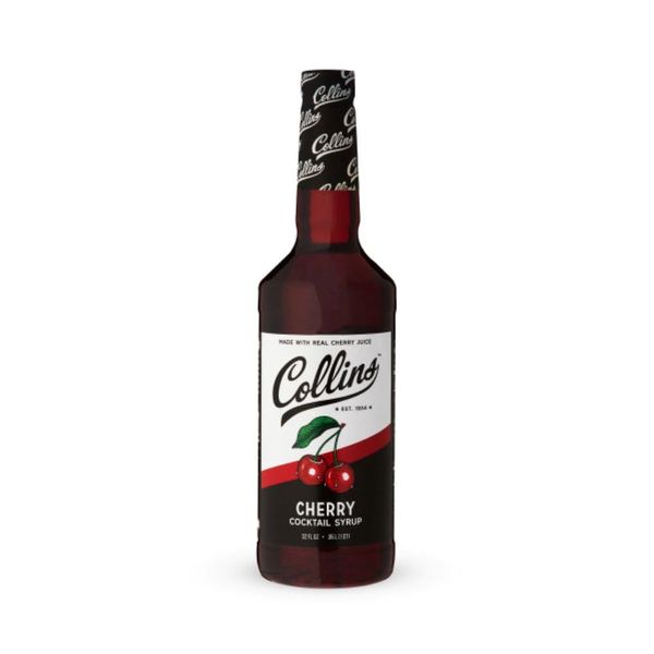 Collins Cherry Syrup, Cherry Simple Syrup, Real Sugar Cocktail Syrups, Soda Water Flavors, Cocktail Mixers, Cherry Flavoring for Drinks 32 Ounces, Set of 1