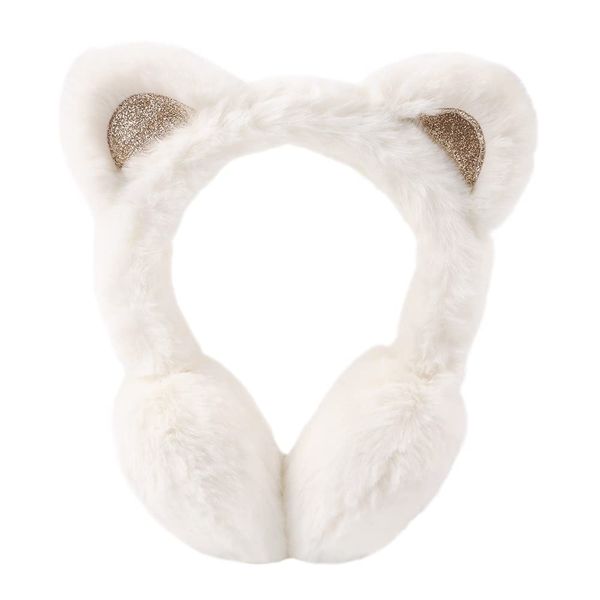 Pesaat Winter Kids Earmuffs Warm Ear Cover For Girls Children Ear muffs With Cat Ears Girls Ear Warmers (White Cat)