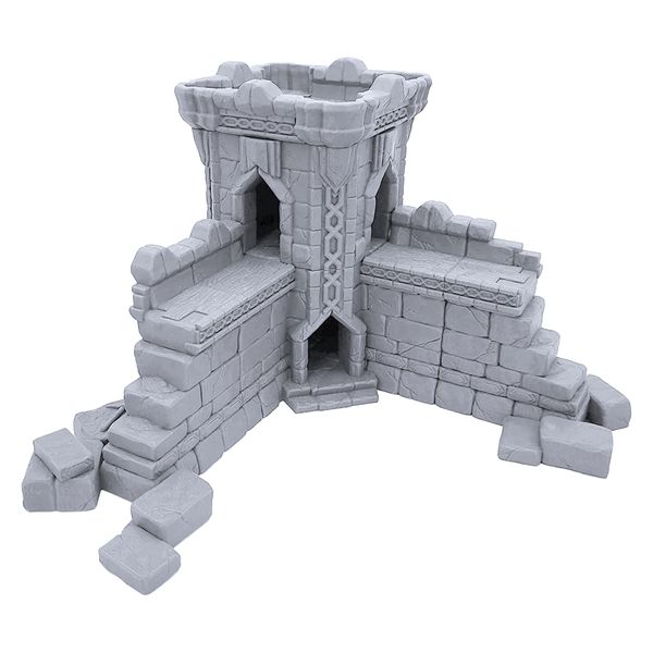 Dwarf Settlement Wall Corner Tower by Makers Anvil, 3D Printed Tabletop RPG Scenery and Wargame Terrain 28mm Miniatures