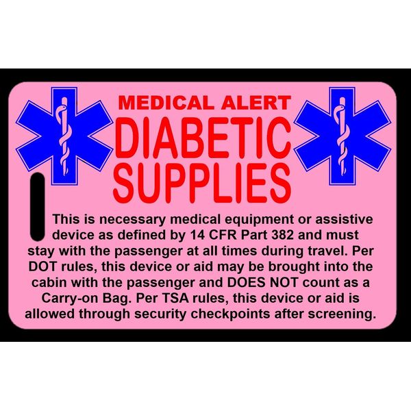 Pink Carry-On Diabetic Supplies  Bag Tag - TSA