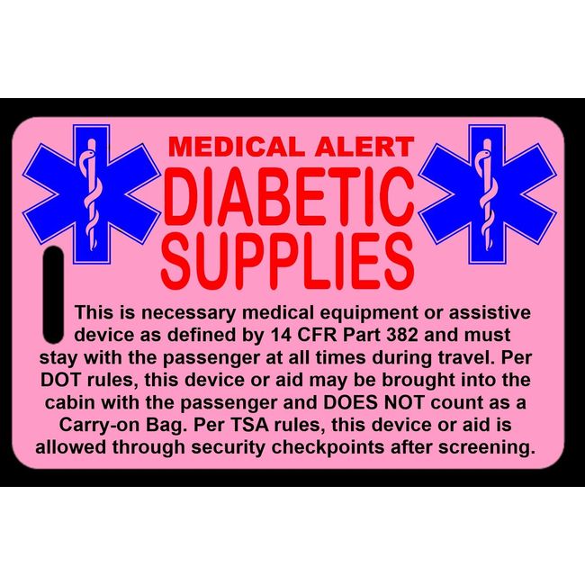 Pink Carry-On Diabetic Supplies  Bag Tag - TSA