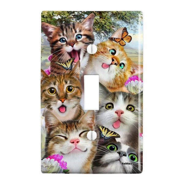 GRAPHICS & MORE Cats and Butterflies Selfie Plastic Wall Decor Toggle Light Switch Plate Cover