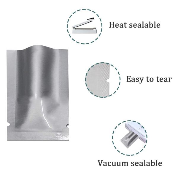 WACCOMT Pack 100pcs 3.94mil Thick 5x7cm Small Pure Mylar Bags Open Top Vacuum Pouch Pure Aluminum Foil Food Storage Bag for Sampling Heat Sealable Foil Flat Wraps Sample Baggies