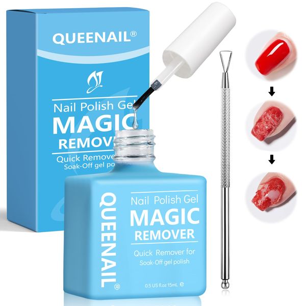 1pcs (15ml) Gel Acrylic Nail Polish Remover,Included Cuticle Pusher,Professional Gel Polish Remover for Nails,Magic Gel Remover Easily & Quickly Nail Polish Remove in 3-5 Minutes