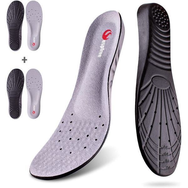 2 Pairs of 4 Insoles, Sports Insoles, Arch Support, Ultra Lightweight, Soft Cushion, Insoles, Latex Material, 3D Design, Standing Work, Breathable, Adjustable Size, Unisex, Available in 3 Sizes (M (9.3 - 10.4 inches (23.5 - 26.5 cm))