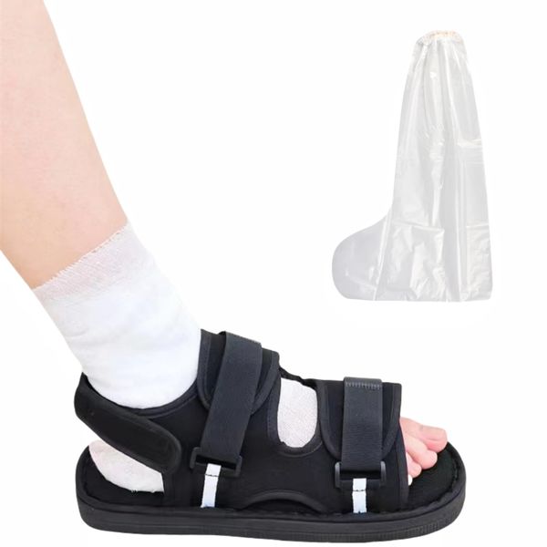 Post Op Shoe with Waterproof Cast Cover for Kids Adults, Adjustable Walking Boot Surgery Recovery Shoe Plaster Shoe Cover Medical Boot for Foot Injuries Sprained Ankle Broken Toe (M)