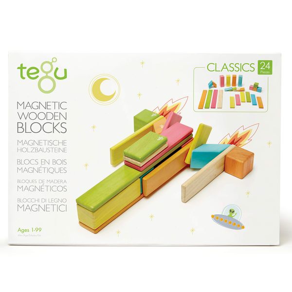 24 Piece Tegu Magnetic Wooden Block Set, Tints, 1-99 years old