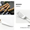 Sobeta Cutlery Set Tableware Set Stainless Steel Purely Natural Bamboo Handle Flatware Set Dinnerware Set 32Pcs Set Silver