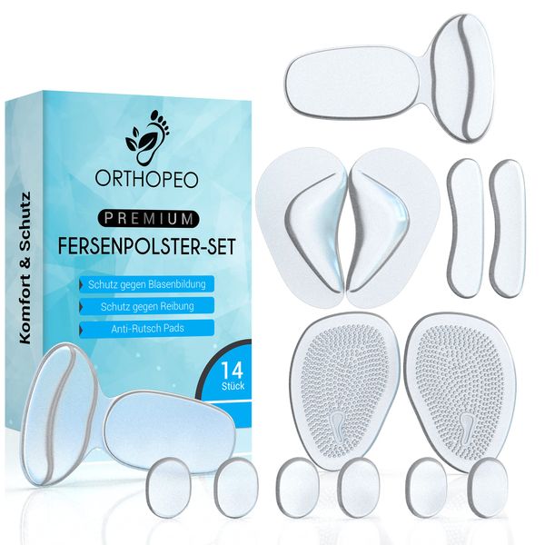 ORTHOPEO Premium Fersenpolster Ballenpolster Vorfuß High Heels Einlagen Heel Pads Schuheinlagen Gel gegen Blasen & Reibung 14er Set Silikonpolster Gelpolster Gelkissen