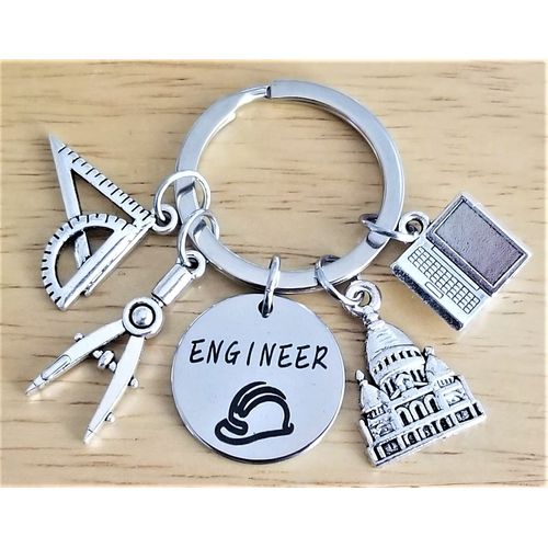 Engineer Keychain Architectural Engineer Design Engineering Graduation Computer Laptop Ruler Compass Safety Helmet House Building Charm Engineer Teacher Gift Engineer Student Mathematics Structural
