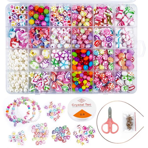 Highttoy 550+Pcs Bracelet Making Kits for Girls Jewelry Making Kit Girls Birthday Gifts Colourful Alphabet Bracelet Beads DIY Art Craft Friendship Bracelet Necklace Making Kit for Kids, 24 Types