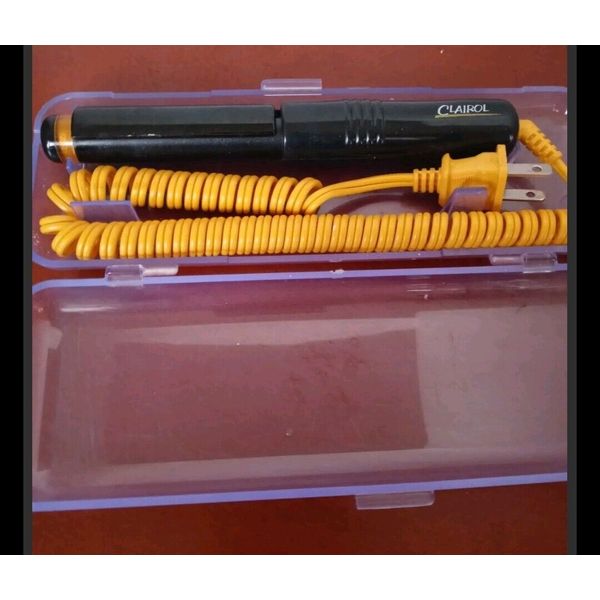 Vintage Clairol Mini Travel Curling Iron Black Yellow with Case, Works