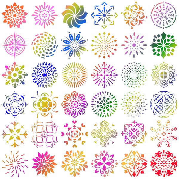 YIYINOE Mandala Schablonen-13 X 13 CM-36 PCS-Mandala Schablone,Malerei Zeichenschablonen,Malschablonen,Wiederverwendbare Schablonen,Vorlagen Set Painting Stencils,für DIY Dekor Scrapbooking Malen