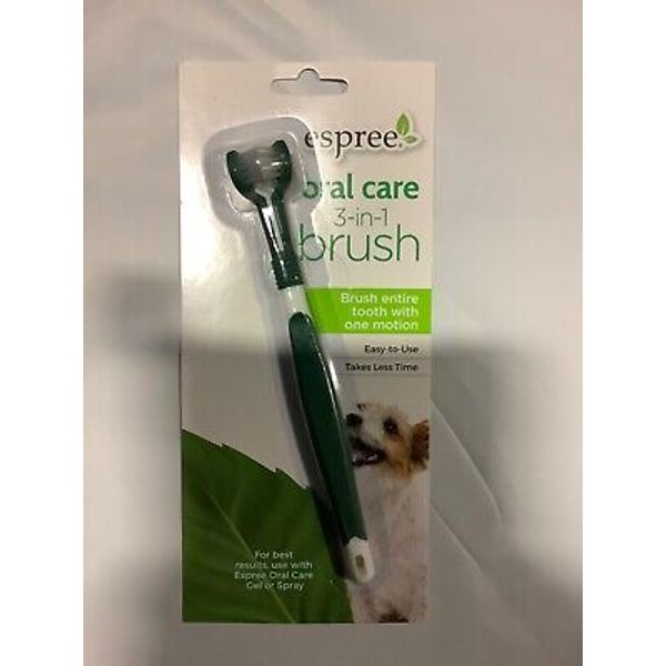 Espree Oral Care 3-in-1 Dog Toothbrush Green/White Soft & Gentle Bristles