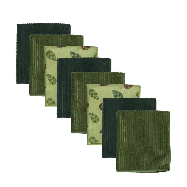 DII Fall Leaves Microfiber Cloth Collection Multi-Purpose Ultra Absorbent Soft Rags for Cleaning, Dish Towel Set, Vine Green, 8 Count