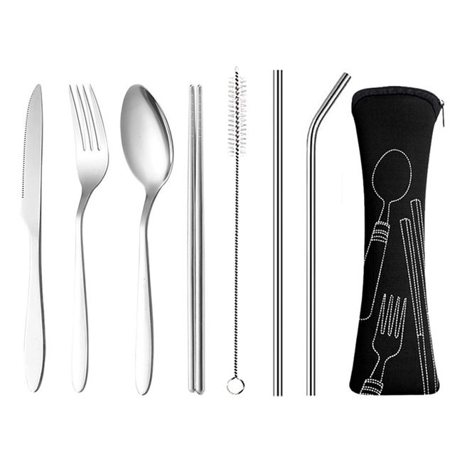 Stainless Steel Travel Utensils Silverware Set with Case 8pcs