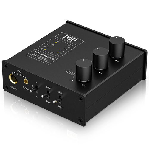 DoukAudio DAC Amp Headphone Amplifier: Digital to Analog Converter with USB C & Optical Input, 3.5mm 6.5mm Outputs for PC, Speaker, Home Audio System (K5)