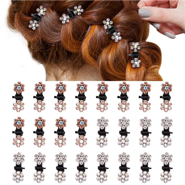 PLABBDPL 24 Stück Strass Haarklammern,Mini Haar Krallen Clips,Haargreifer Kristall Haarnadel Haarschmuck Spangen Haarstyling für Frauen Mädchen（Weiß und Champagner）