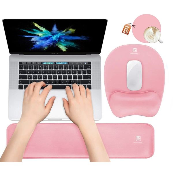 Memory Foam Set Wrist Rest Pad & Mouse Wrist Rest Support,Ergonomic Design for Office,Home,Laptop,Desktop Computer,Gaming Keyboard - Pink