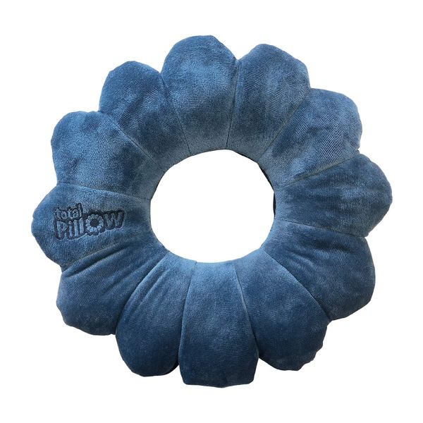 Total Pillow Airplane Travel Pillow, Brushed Microfiber Neck-, Head-, and Lumbar-Support Pillow, Microbead Twistable/Contours Any-Position Travel Pillow, Blue