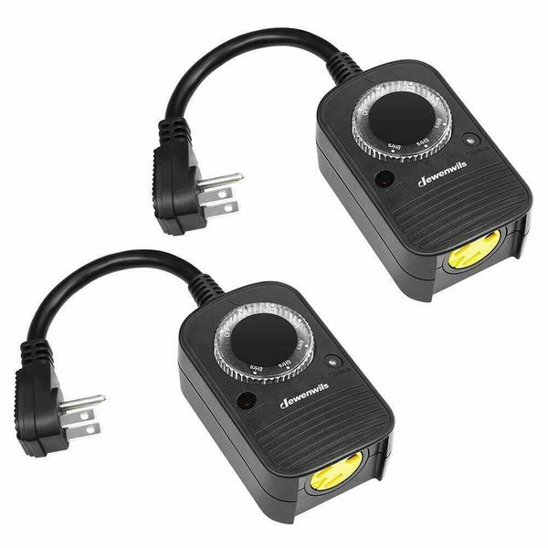 DEWENWILS Outdoor Plug in Countdown Timer Switch Light Sensor Outlet 2 Pack 