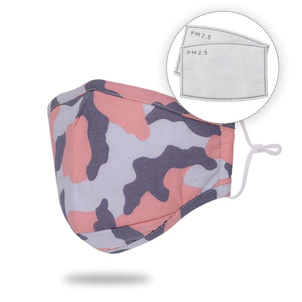 Kids Camouflage Cotton Face Mask Reusable, Washable & Dust Proof, Breathable & Safety Mask with 2pcs Filter, Anti-Pollution Mask, Unisex Face Cover, Pink Camo, 1pc