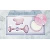 Rose Quartz Facial Roller and Gua Sha Set with candle