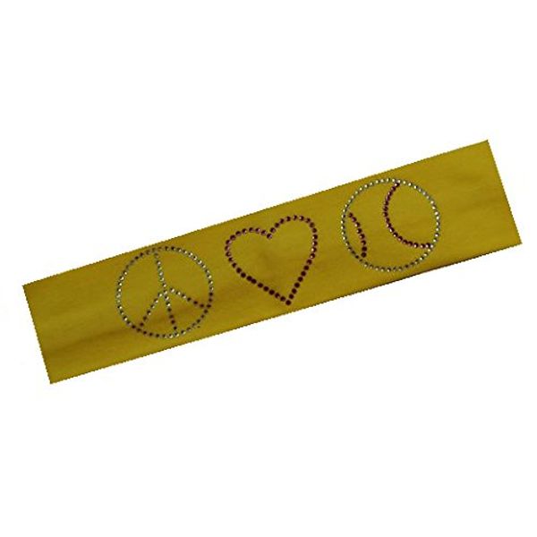 Peace Love Softball Rhinestone Stretch Headband (Yellow)