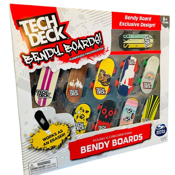 Tech Deck Bendy Boards Collectible Mini Skateboard Erasers, Rubberized Fingerboards (Set 1)